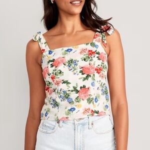 Old Navy Fitted Tie-Shoulder Cropped Dobby Corset Cami Top Floral Size Small NWT